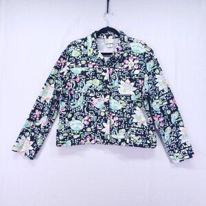 Bamboo Traders Woman's Jacket Size XL Colorful Reptile Artsy Abstract Floral
